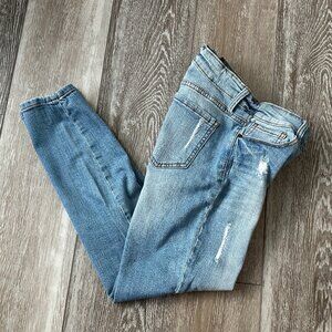 Eunina Sz 27 Blue Denim Jeans Skinny Mid Rise Destructed Adorable!